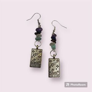 Handmade “the star” tarot card earrings with lapis lazuli, and other gemstones